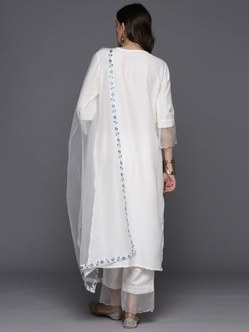 White Party Wear Embroidery Worked Kurta With Pant And Duppata Set